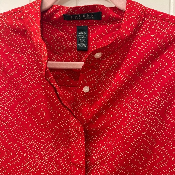 Lauren Ralph Lauren Red and Tan Patterned Tunic Blouse L - Picture 2 of 6